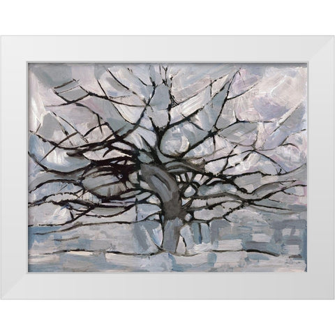 Grey Tree Abstract White Modern Wood Framed Art Print by Dorvard