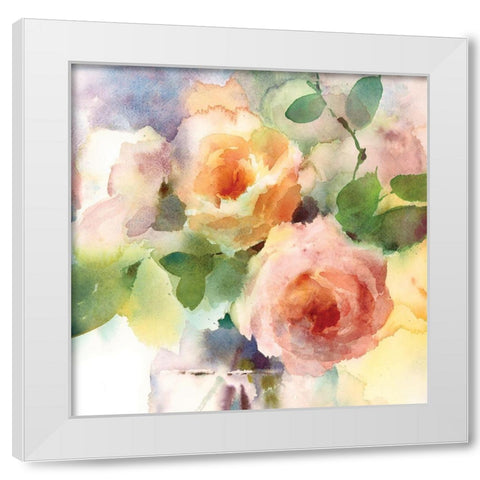 Roses in Vase White Modern Wood Framed Art Print by Anonymous