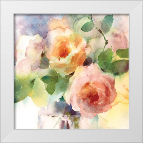 Roses in Vase White Modern Wood Framed Art Print by Anonymous