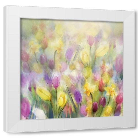 Daffodils and Tulips White Modern Wood Framed Art Print by Pommingmas, N.