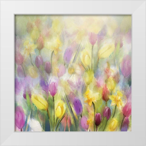 Daffodils and Tulips White Modern Wood Framed Art Print by Pommingmas, N.