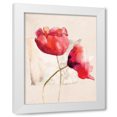 Retro Poppy Watercolor White Modern Wood Framed Art Print by Jersova, R.