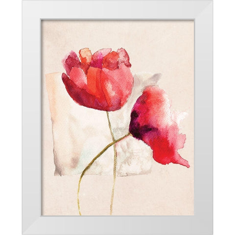 Retro Poppy Watercolor White Modern Wood Framed Art Print by Jersova, R.