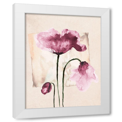 Violet Watercolor Poppies White Modern Wood Framed Art Print by Jersova, R.