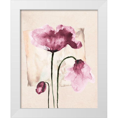 Violet Watercolor Poppies White Modern Wood Framed Art Print by Jersova, R.