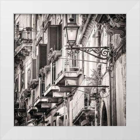 Mediterranean Street Scene White Modern Wood Framed Art Print by Molcan, M.