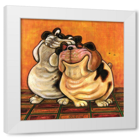 Bulldogs in Love White Modern Wood Framed Art Print by Kourosh