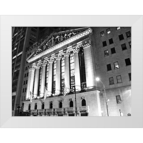 New York Stock Exchange at Night  White Modern Wood Framed Art Print by Maier, Phil