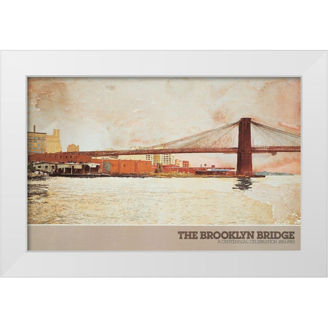 Brooklyn Bridge I White Modern Wood Framed Art Print by Unknown