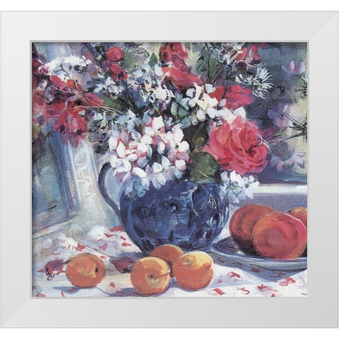 Blue Vase and Fruit White Modern Wood Framed Art Print by Unknown