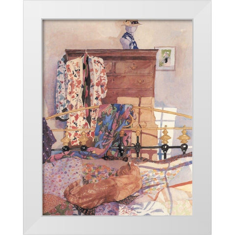 Brass Bed White Modern Wood Framed Art Print by Unknown