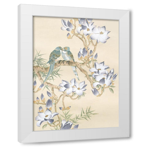 Oriental Lovebirds White Modern Wood Framed Art Print by Unknown