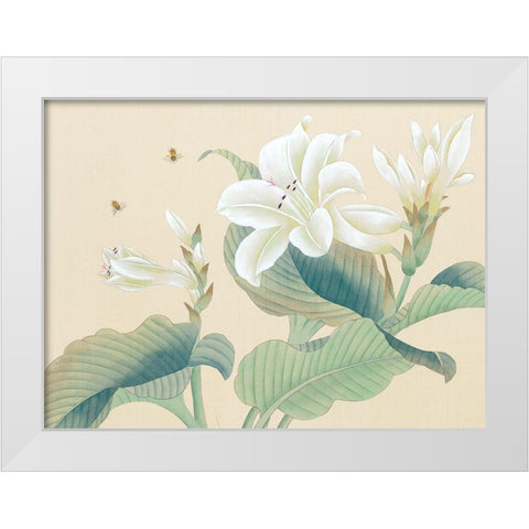 Oriental Bees I White Modern Wood Framed Art Print by Unknown