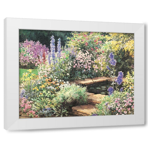 Garden Fountain I White Modern Wood Framed Art Print by Unknown