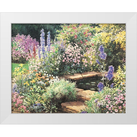 Garden Fountain I White Modern Wood Framed Art Print by Unknown