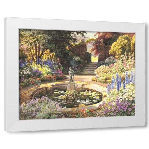 Garden Fountain II White Modern Wood Framed Art Print by Unknown