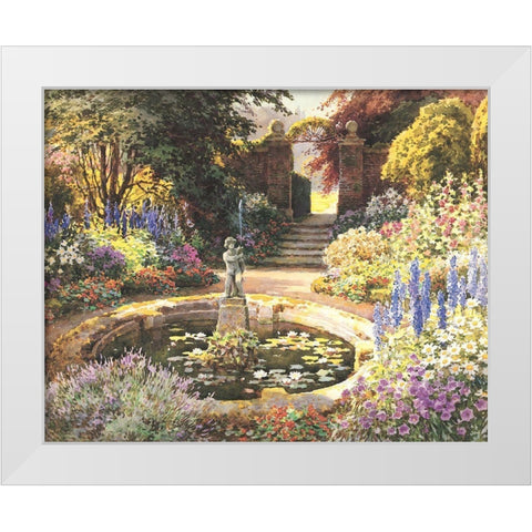 Garden Fountain II White Modern Wood Framed Art Print by Unknown