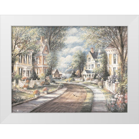 Victorian Street White Modern Wood Framed Art Print by Unknown