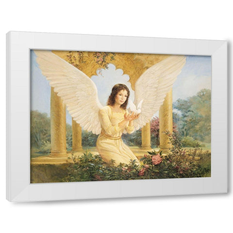 Angel and Dove White Modern Wood Framed Art Print by Unknown