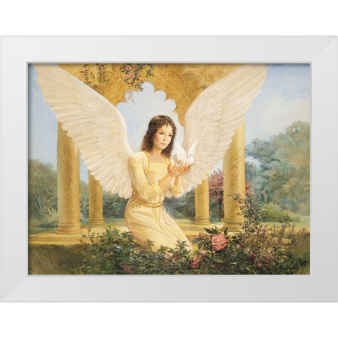 Angel and Dove White Modern Wood Framed Art Print by Unknown