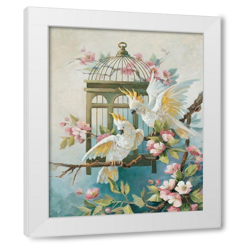 Two Cockatiels White Modern Wood Framed Art Print by Unknown