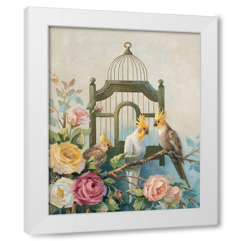 Three Cockatiels White Modern Wood Framed Art Print by Unknown