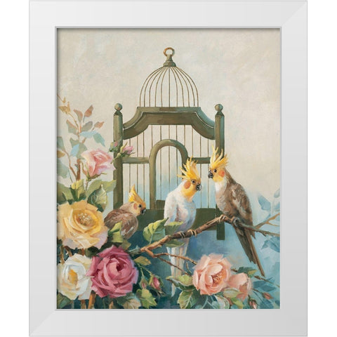 Three Cockatiels White Modern Wood Framed Art Print by Unknown