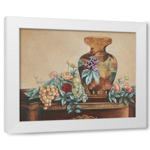 Vase and Fruit White Modern Wood Framed Art Print by Unknown