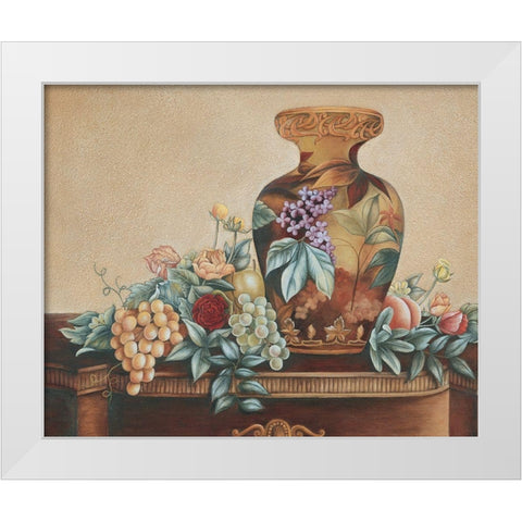 Vase and Fruit White Modern Wood Framed Art Print by Unknown