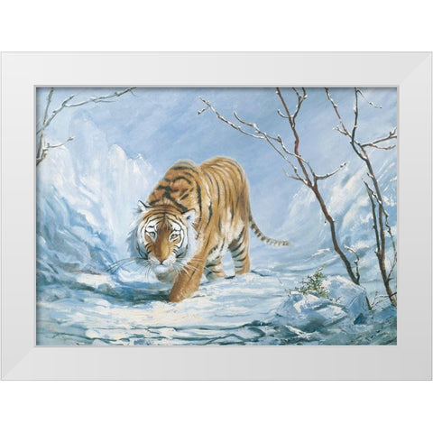 Stalking Tiger White Modern Wood Framed Art Print by Unknown