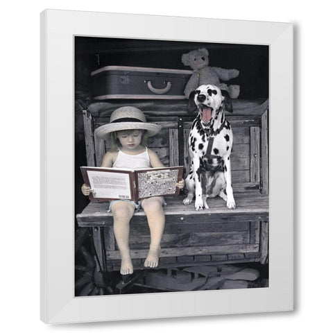 Reading Lesson White Modern Wood Framed Art Print by Unknown