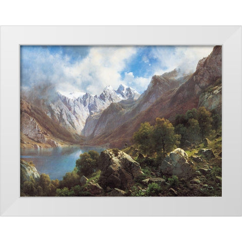 Mountain Lake White Modern Wood Framed Art Print by Unknown