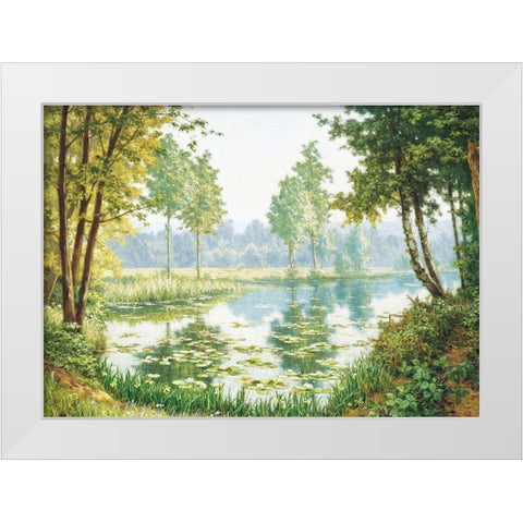 Misty Lake White Modern Wood Framed Art Print by Unknown