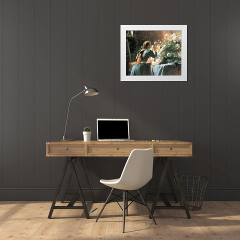 Smell the Flowers White Modern Wood Framed Art Print by Unknown