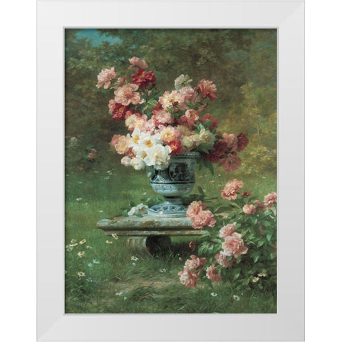 Peonies in Urn White Modern Wood Framed Art Print by Unknown