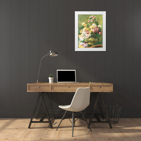 Roses in Urn White Modern Wood Framed Art Print by Unknown