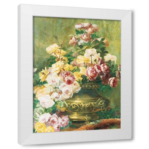 Roses in Urn White Modern Wood Framed Art Print by Unknown