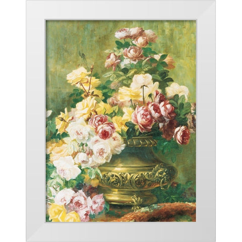 Roses in Urn White Modern Wood Framed Art Print by Unknown