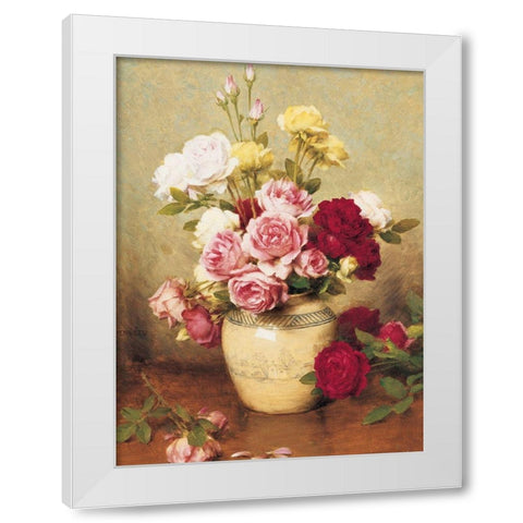 Roses in Vase White Modern Wood Framed Art Print by Unknown