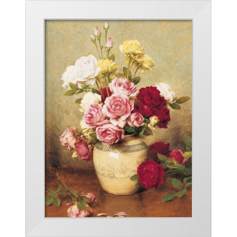 Roses in Vase White Modern Wood Framed Art Print by Unknown