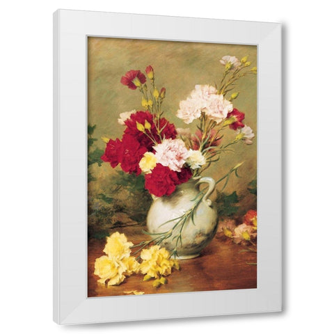 Carnations in Vase White Modern Wood Framed Art Print by Unknown