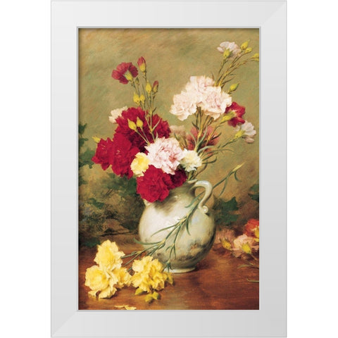 Carnations in Vase White Modern Wood Framed Art Print by Unknown