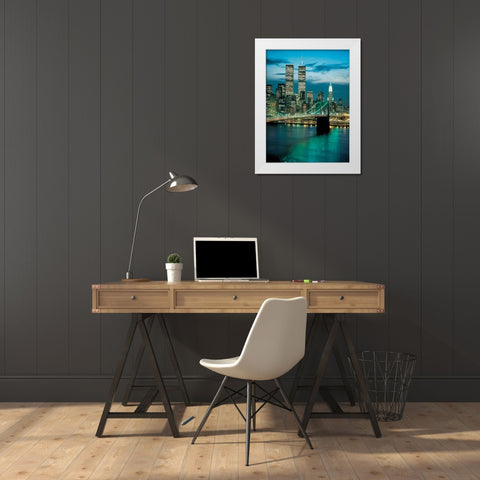 Brooklyn Bridge White Modern Wood Framed Art Print by Unknown