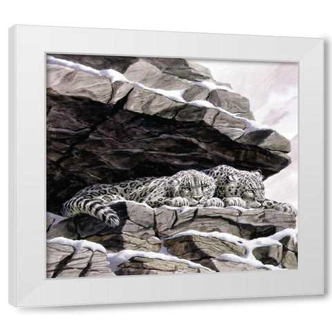 Snow Leopards White Modern Wood Framed Art Print by Unknown