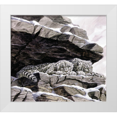 Snow Leopards White Modern Wood Framed Art Print by Unknown