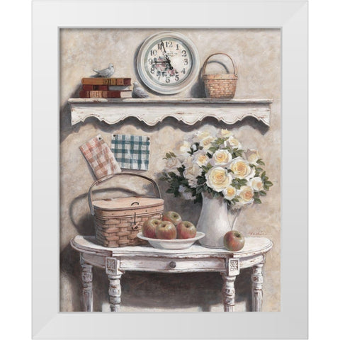 Flowers and Fruit White Modern Wood Framed Art Print by Unknown