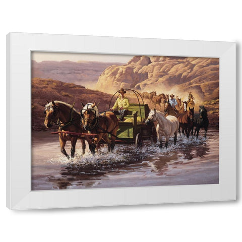 Wagon Train White Modern Wood Framed Art Print by Unknown