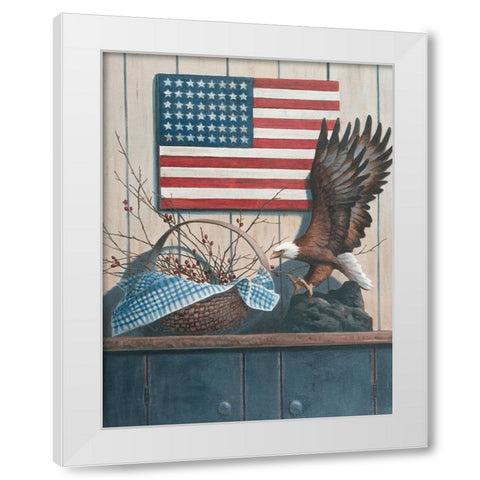 Eagle And Flaf White Modern Wood Framed Art Print by Unknown