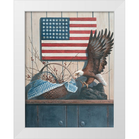 Eagle And Flaf White Modern Wood Framed Art Print by Unknown