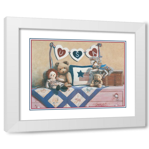 Teddy Bear USA White Modern Wood Framed Art Print by Unknown